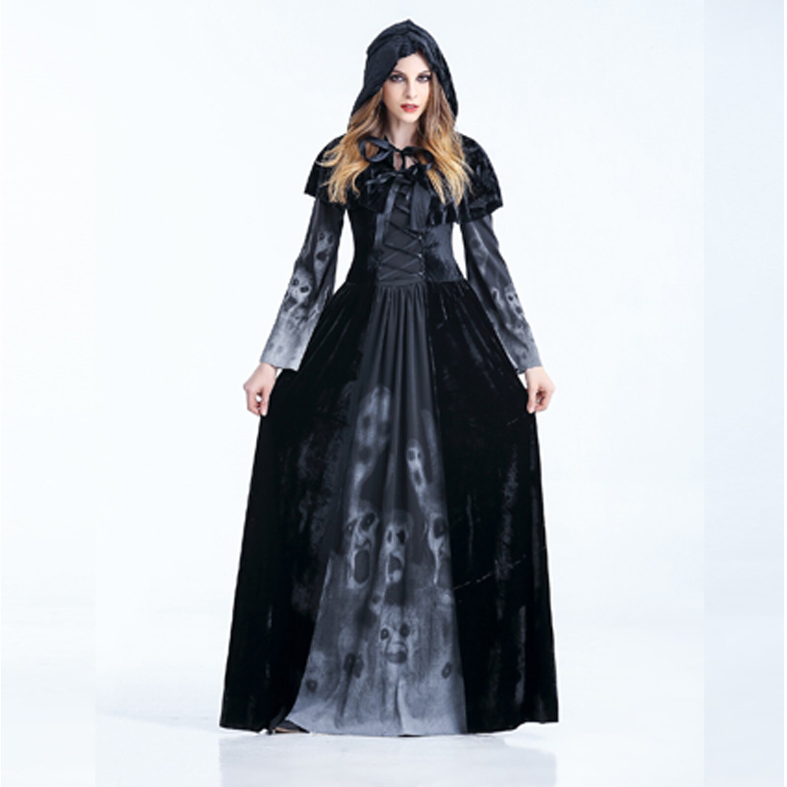 Trend Halloween Costume For Women Butterfly Sleeve Yarn Dress Vintage Solid Cosplay Witch Princess Dress The Dead Op